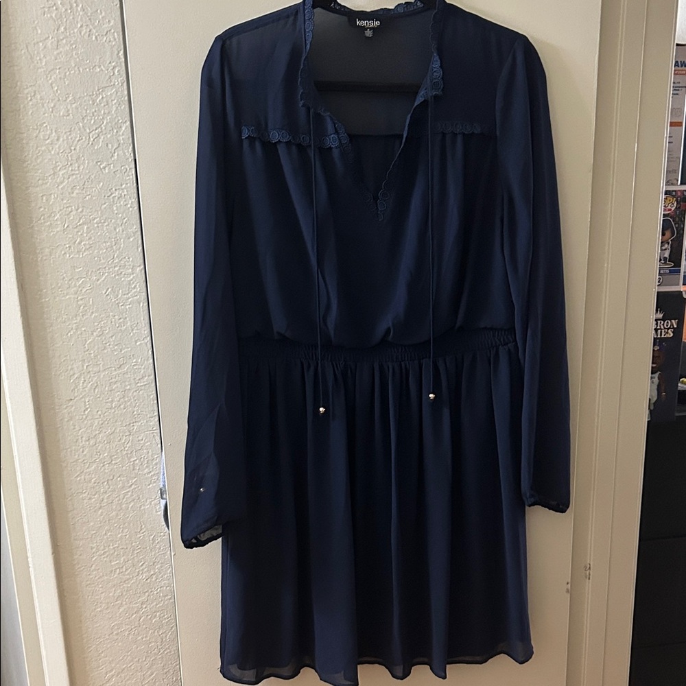 Kensie Navy Long Sleeve Dress